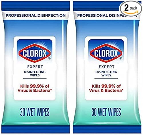 Clorox Expert Disinfecting Wipes | Kills 99.9% Germs and Virus | Multi Purpose | Can be used on soft and hard surfaces | Ideal for home, office or while traveling | (Flow Pack-30 Wipes)- Pack of 2