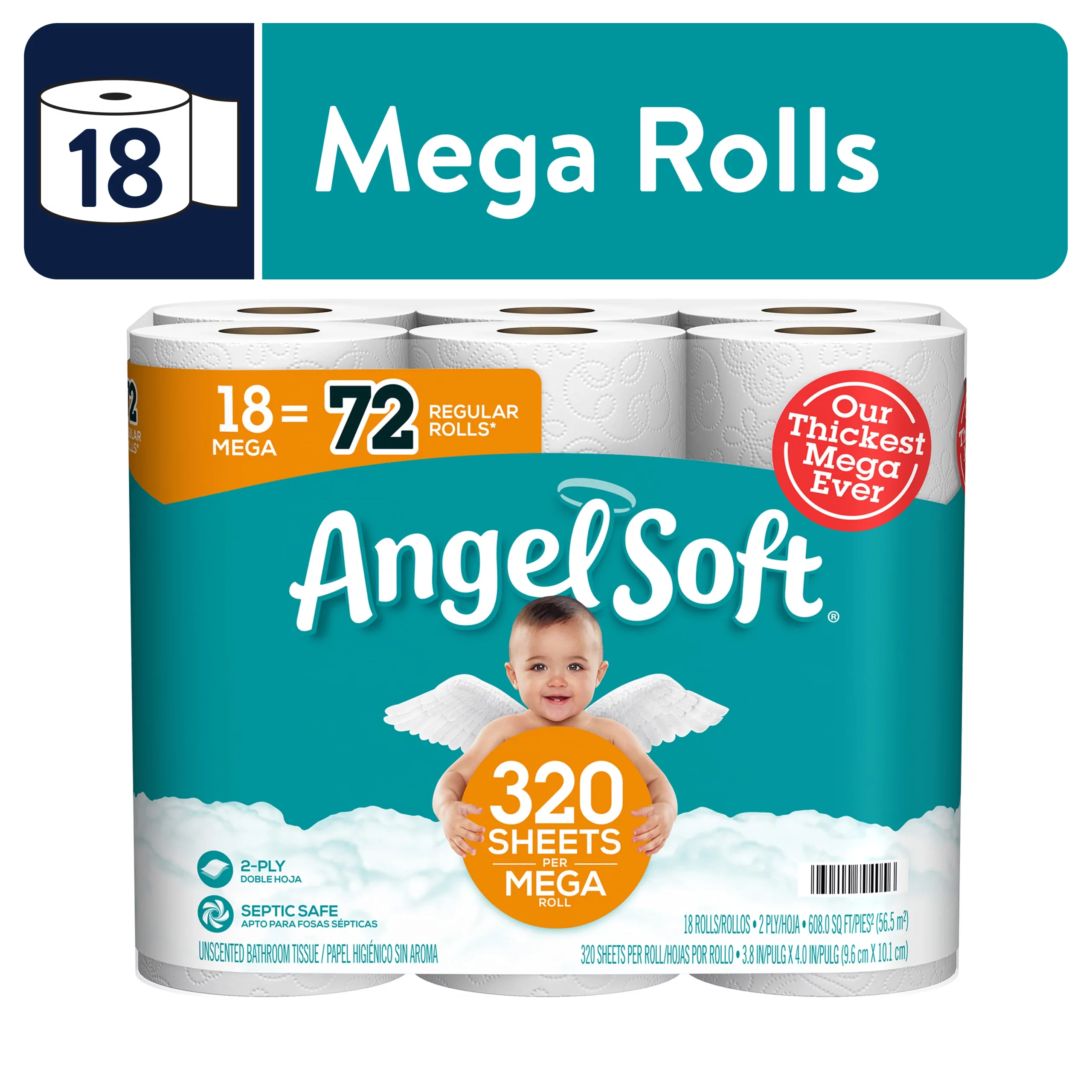 Angel Soft Toilet Paper, 18 Mega Rolls