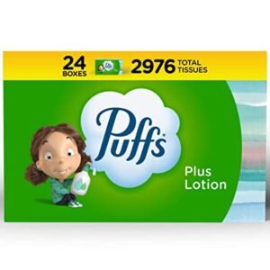 Puffs Plus Lotion Facial Tissues, 24 Boxes (124 Tissues per Box)