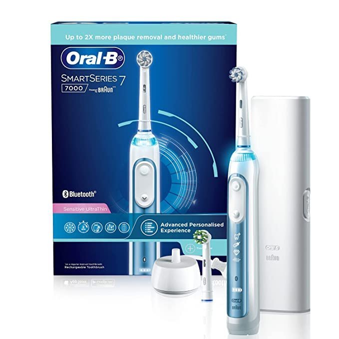 Oral B Smart 7 Electric Toothbrush with Advanced Personalization with Ultra Soft Brush head with Travel case and extra brush head