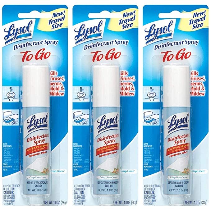 Lysol Disinfectant Spray to Go, Crisp Linen, 1 Ounce (Pack of 3)