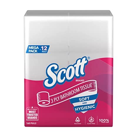 Scott 3 Ply Toilet Paper – 12 Toilet Tissue Rolls x 160 Pulls (1920 Pulls)- Bathroom Tissue From Kimberly Clark, White