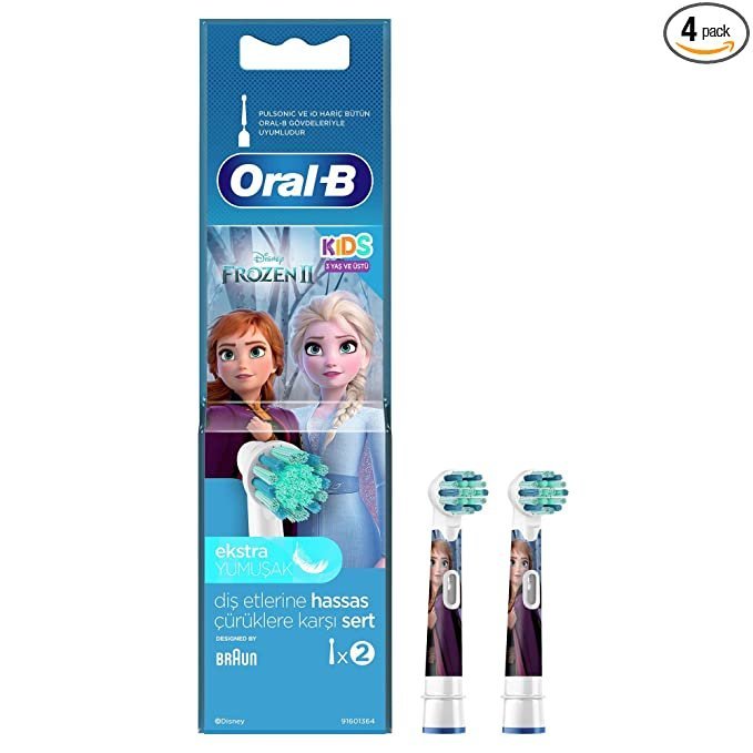 Oral B Kids Electric Rechargeable Toothbrush Heads Replacement Refills, Featuring Disney Frozen Characters (Pack of 2)