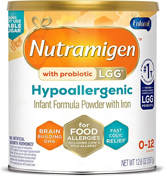 Nutramigen Hypoallergenic Baby Formula from Enfamil- Lactose Free Milk Powder, 12.6 ounce – Omega 3 DHA, Probiotics for Digestive Health & Immune System, Iron