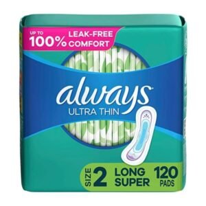 Always Ultra Thin Size 2 Feminine Pads Without Wings, Super Absorbency, Unscented, 40 Count – Pack Of 3 (120 Total Count) (Packaging May Vary)