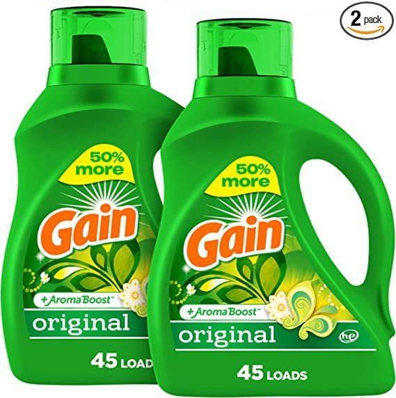 Gain Laundry Detergent Liquid Soap Plus Aroma Boost, Original Scent, He Compatible, 90 Loads Total, 65 Fl Oz (Pack Of 2)
