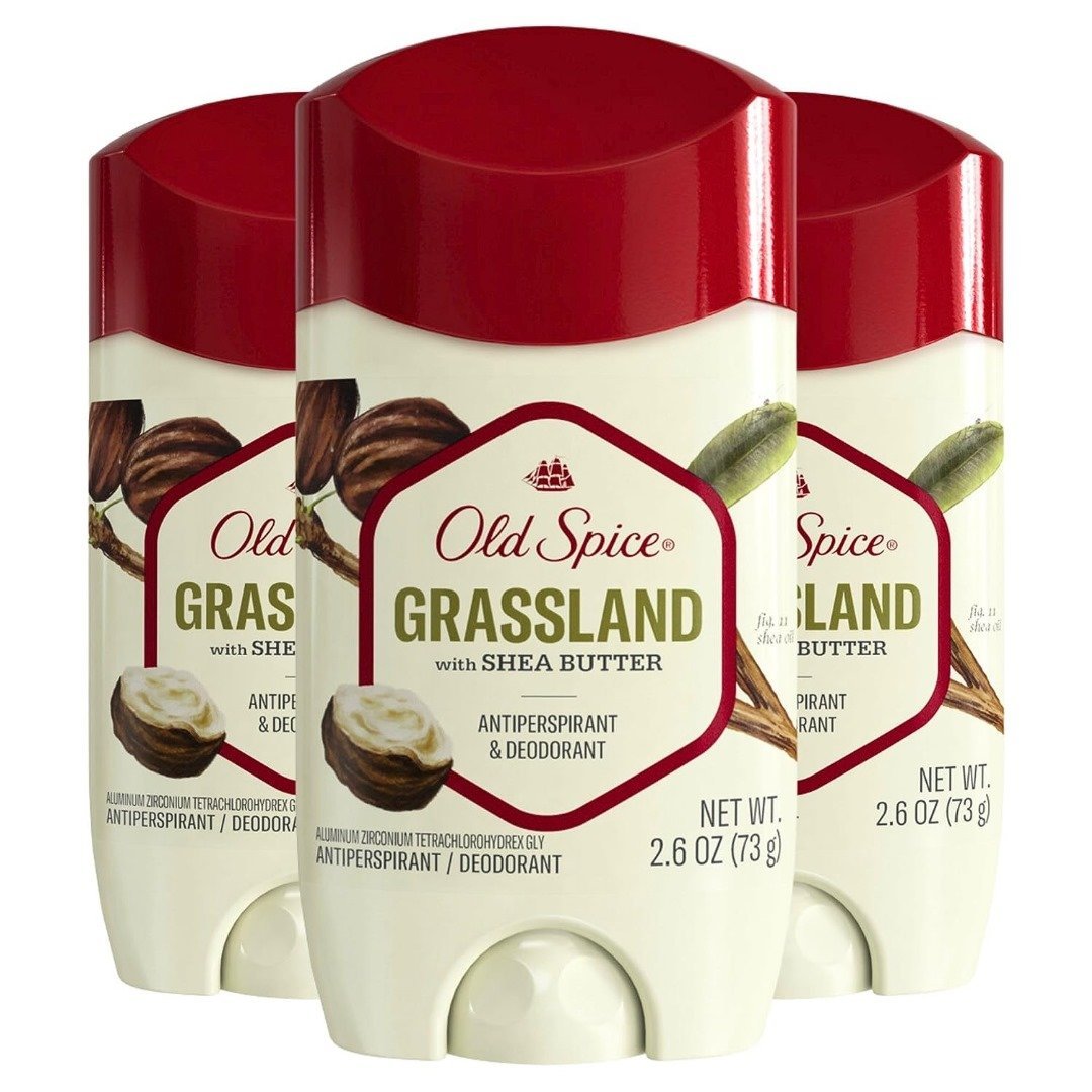 Old Spice Men’s Antiperspirant & Deodorant Grassland With Shea Butter, 2.26oz (Pack Of 3)