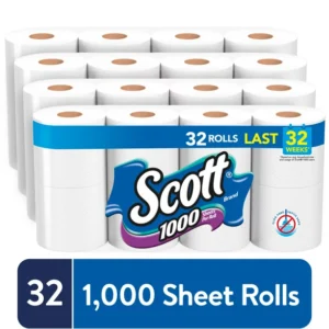 Scott 1,000 Toilet Paper, 32 Rolls, 1,000 Sheets Per Roll