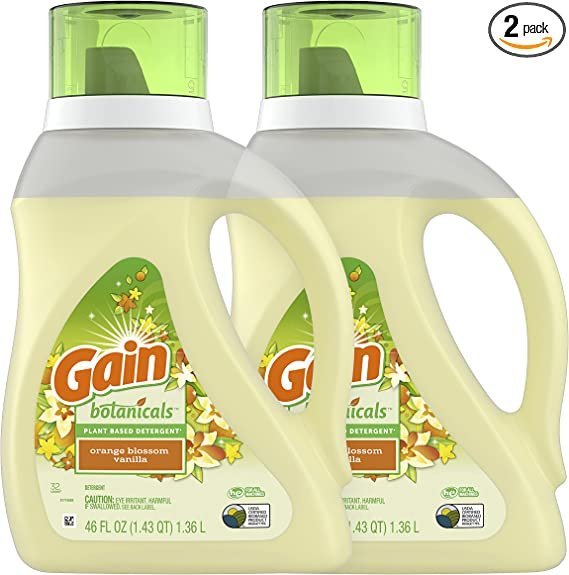 Gain Botanicals Plant Based Laundry Detergent, Orange Blossom Vanilla, 46 fl oz 32 loads, HE Compatible, Pack of 2