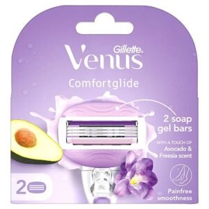 Gillette Venus Comfortglide Hair Removal Razor Blades/Refills/Cartridges | 2 Pcs | for Women | (Avocado Oils & Freesia scent soap gel bars)