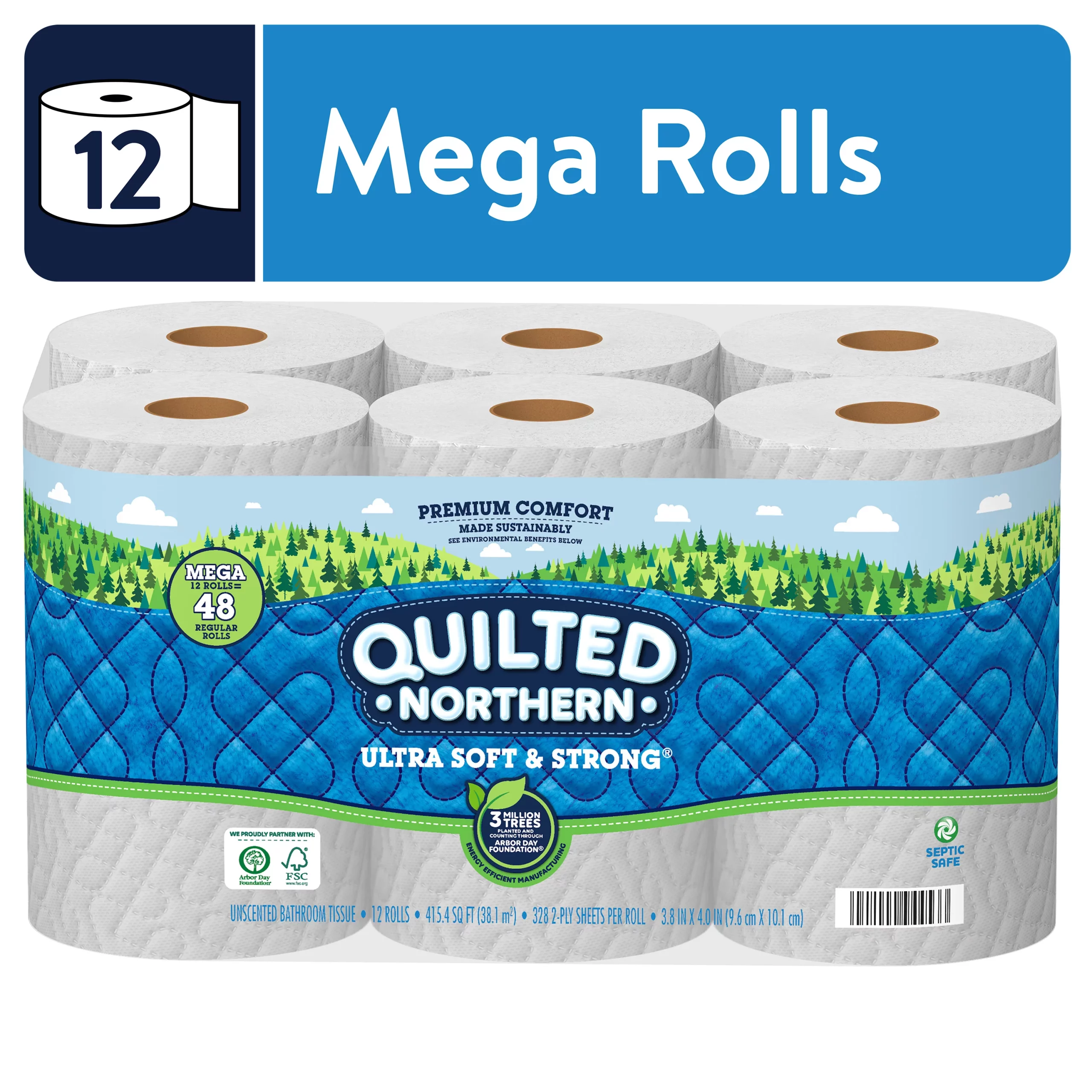 Quilted Northern Ultra Soft & Strong Toilet Paper, 12 Mega Rolls