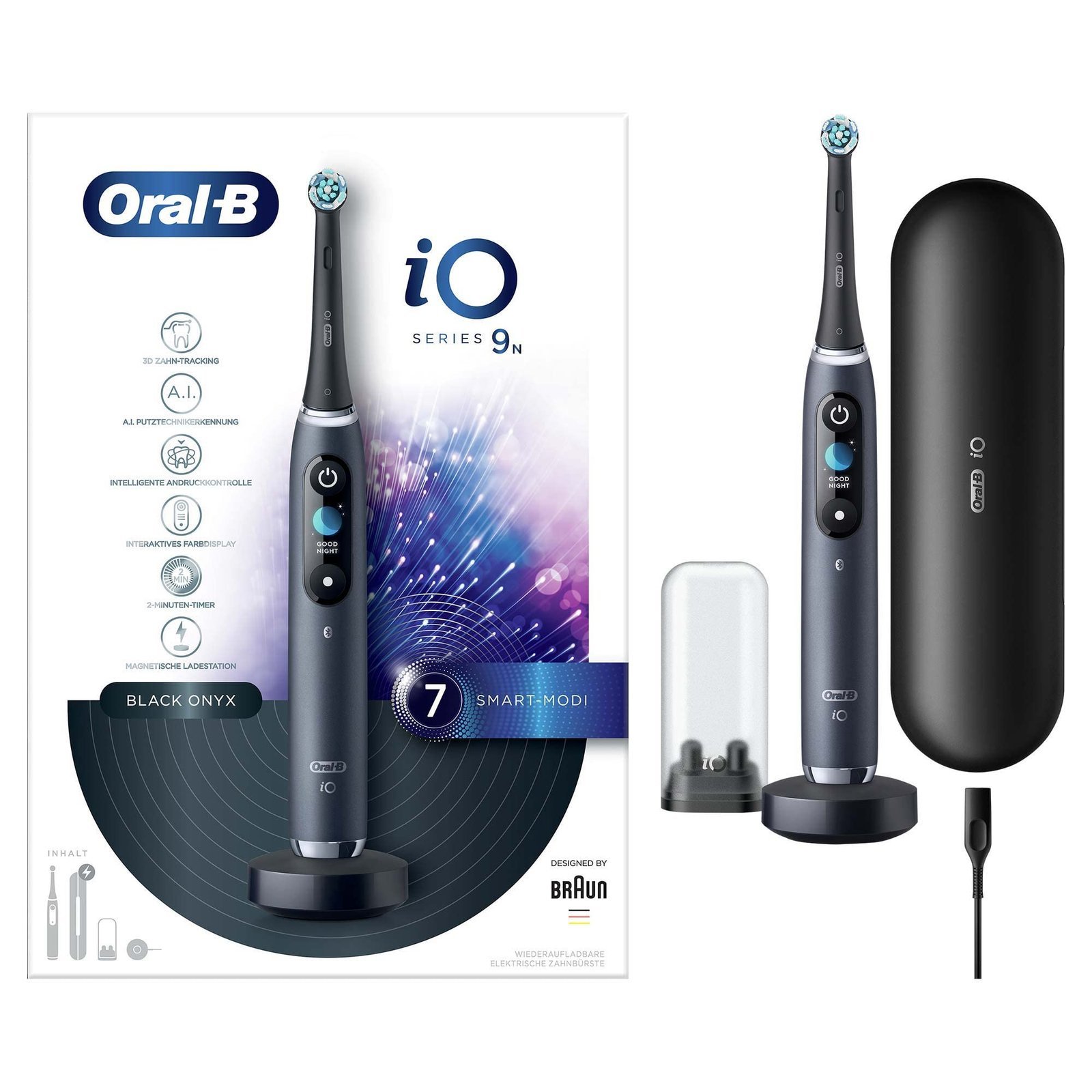 Oral-B IO Series 9 Electric Toothbrush With 4 Brush Heads, White Alabaster