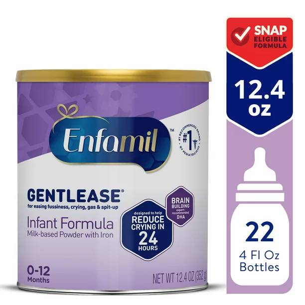 Enfamil Gentlease Baby Formula, Reduces Fussiness, Gas, Crying And Spit-Up In 24 Hours, DHA & Choline To Support Brain Development, Powder Can, 12.4 Oz