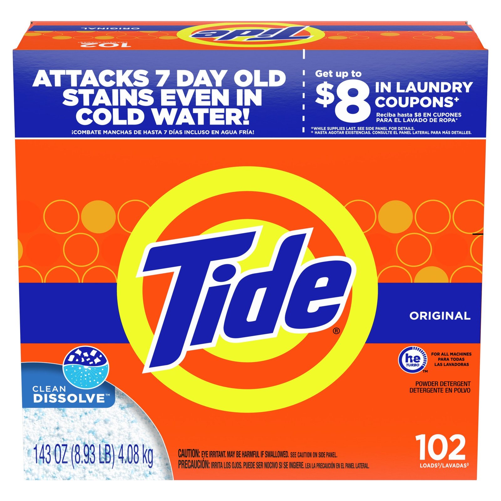 Tide Original 102 Loads, Powder Laundry Detergent, 143 oz